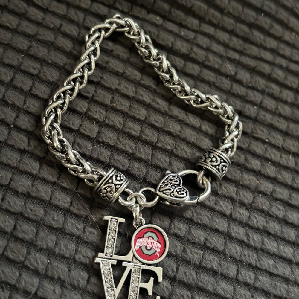 Ohio State Buckeyes Chic Silver Love Charm Bracelet